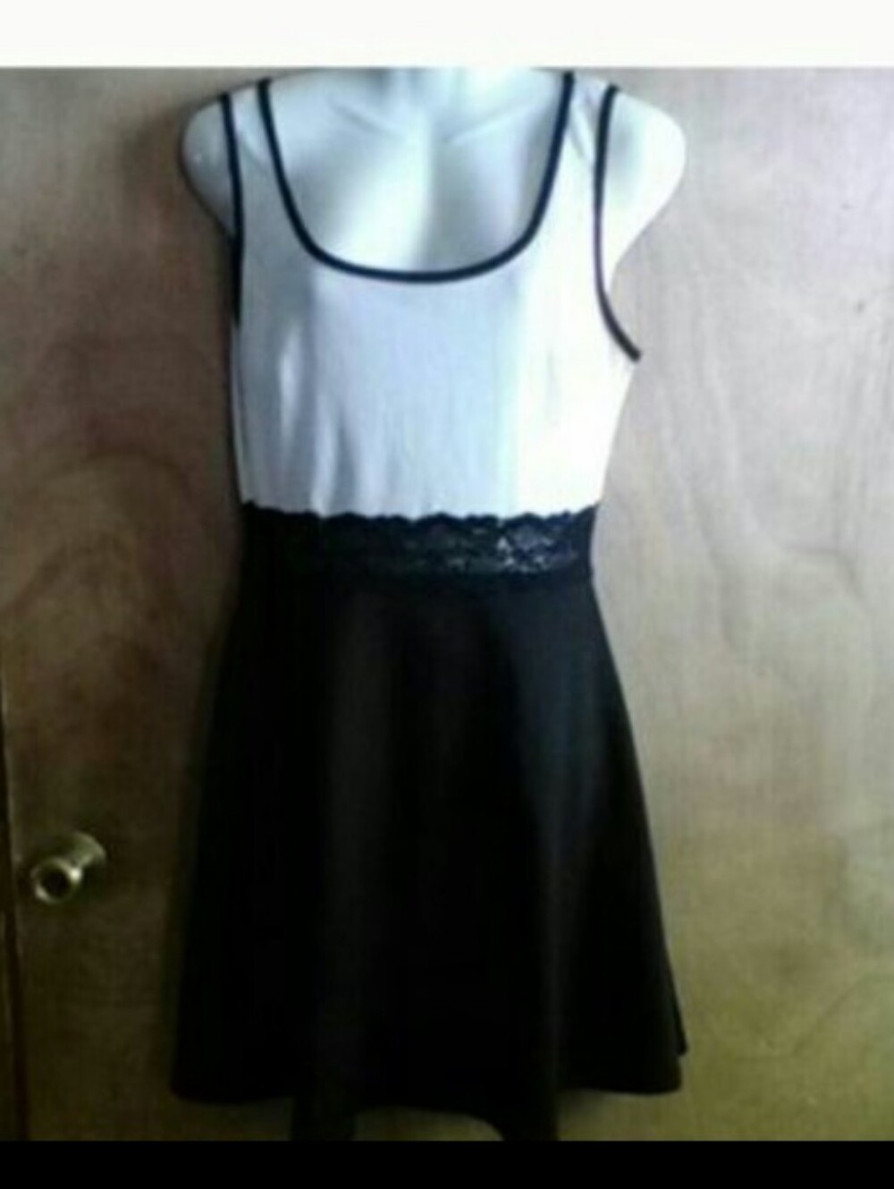Vibe Two-Tone Lace-Waist Skater Dress in Black and White
